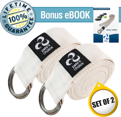 2-PACK or 5-PACK Yoga Exercise Adjustable Straps 8Ft | BONUS eBook | with Durable D-Ring For Pilates & Gym Workouts | Hold Poses, Stretch, Improve Flexibility & Maintain Balance