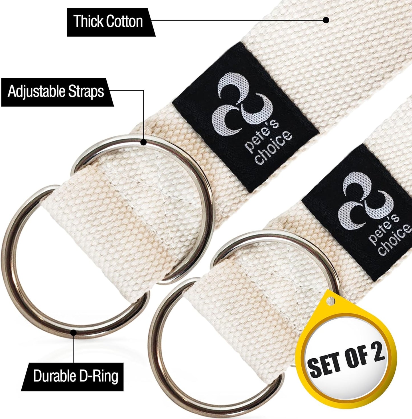 2-PACK or 5-PACK Yoga Exercise Adjustable Straps 8Ft | BONUS eBook | with Durable D-Ring For Pilates & Gym Workouts | Hold Poses, Stretch, Improve Flexibility & Maintain Balance