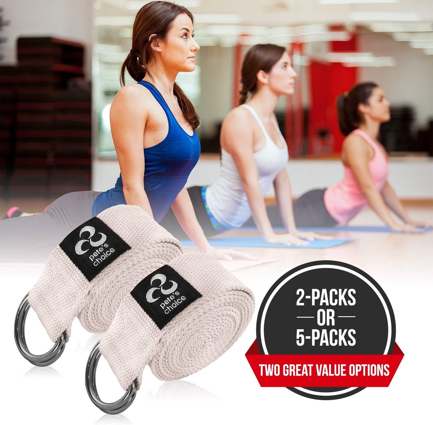 2-PACK or 5-PACK Yoga Exercise Adjustable Straps 8Ft | BONUS eBook | with Durable D-Ring For Pilates & Gym Workouts | Hold Poses, Stretch, Improve Flexibility & Maintain Balance