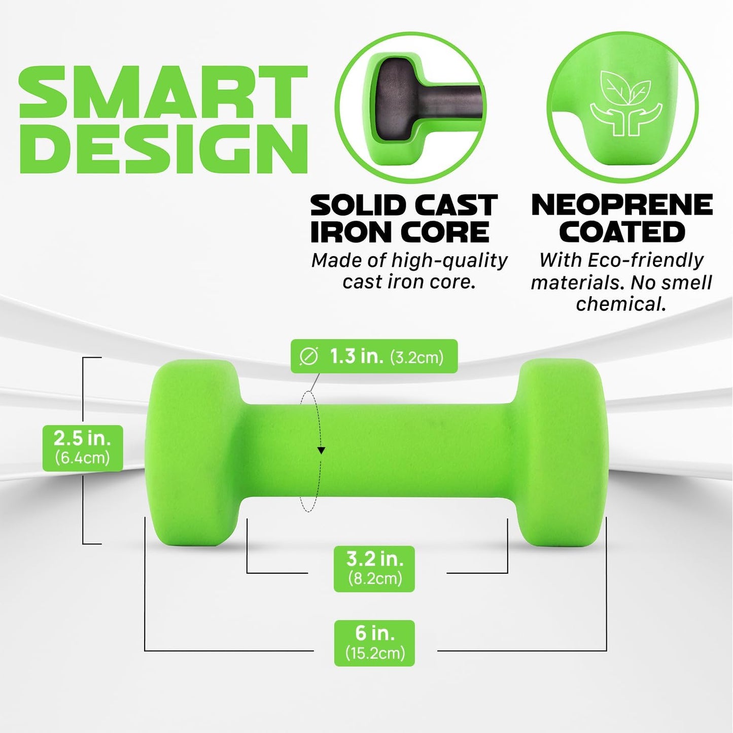 Neoprene Coated Dumbbell Hand Weight Sets of 2 - Multiple Weight Options with 15 Colors, Anti-roll, Anti-Slip, Hexagon Shape