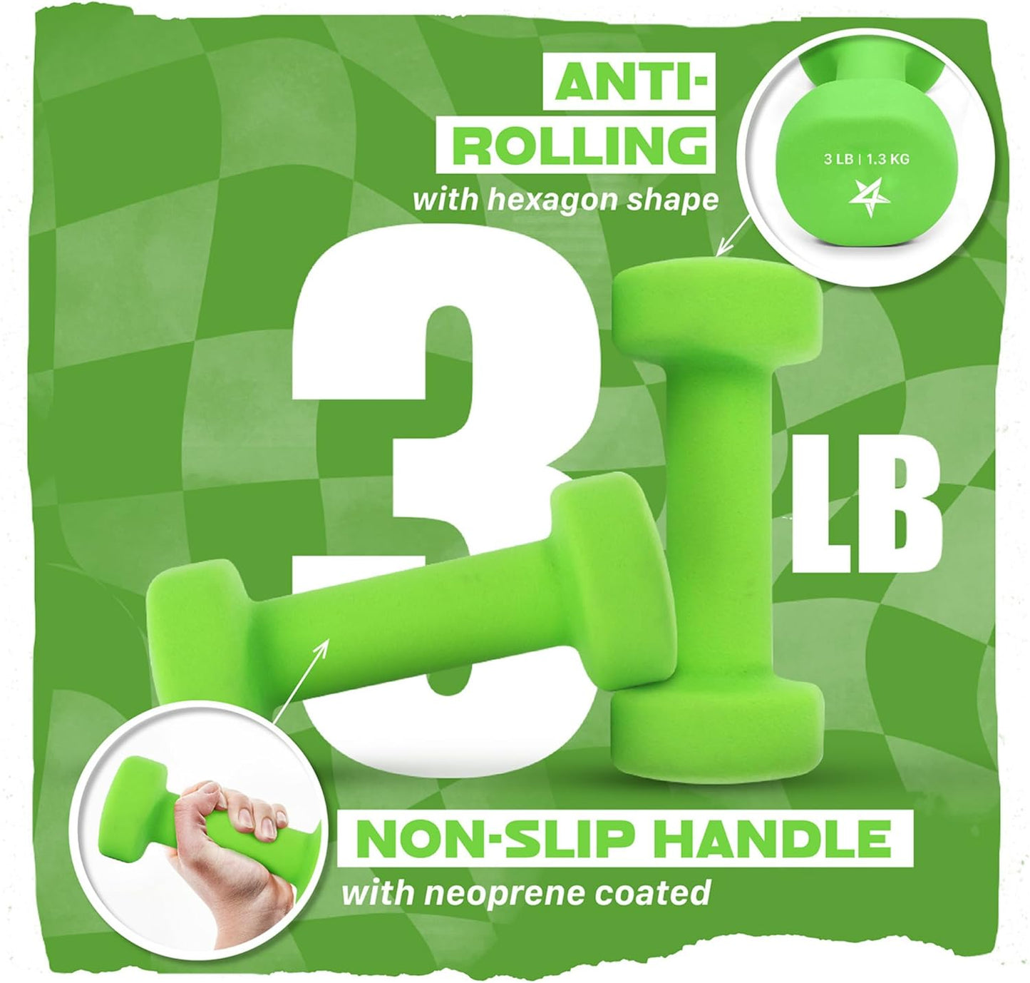 Neoprene Coated Dumbbell Hand Weight Sets of 2 - Multiple Weight Options with 15 Colors, Anti-roll, Anti-Slip, Hexagon Shape