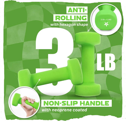 Neoprene Coated Dumbbell Hand Weight Sets of 2 - Multiple Weight Options with 15 Colors, Anti-roll, Anti-Slip, Hexagon Shape