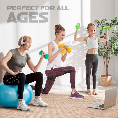 Neoprene Coated Dumbbell Hand Weight Sets of 2 - Multiple Weight Options with 15 Colors, Anti-roll, Anti-Slip, Hexagon Shape