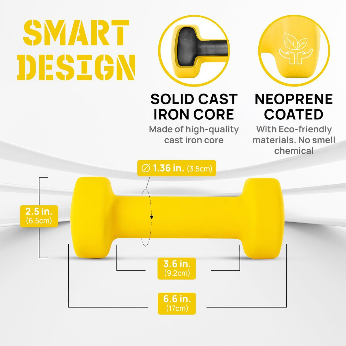 Neoprene Coated Dumbbell Hand Weight Sets of 2 - Multiple Weight Options with 15 Colors, Anti-roll, Anti-Slip, Hexagon Shape