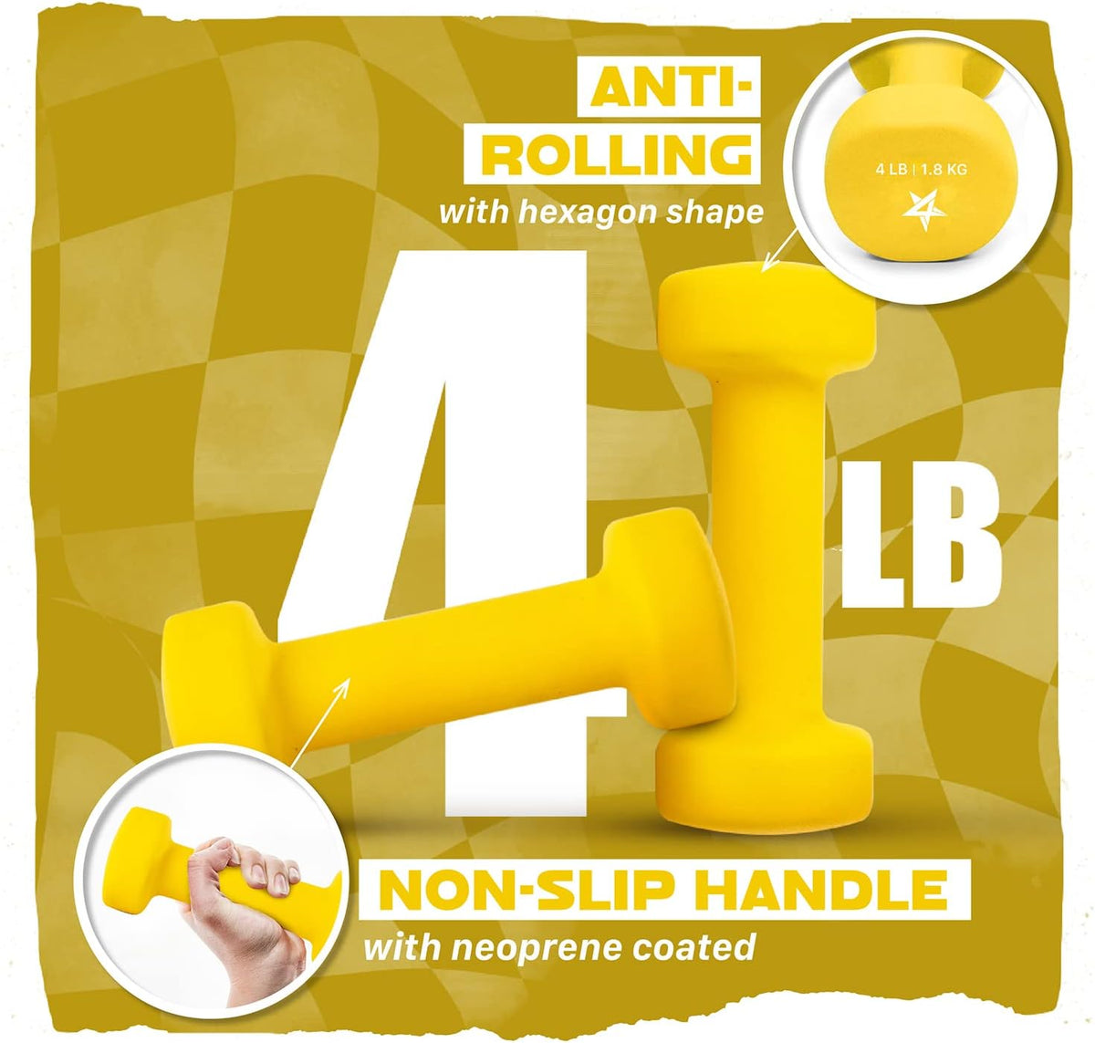 Neoprene Coated Dumbbell Hand Weight Sets of 2 - Multiple Weight Options with 15 Colors, Anti-roll, Anti-Slip, Hexagon Shape