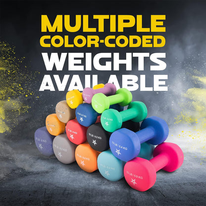 Neoprene Coated Dumbbell Hand Weight Sets of 2 - Multiple Weight Options with 15 Colors, Anti-roll, Anti-Slip, Hexagon Shape