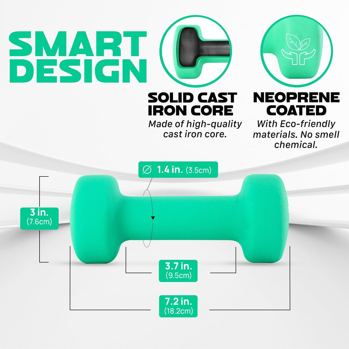 Neoprene Coated Dumbbell Hand Weight Sets of 2 - Multiple Weight Options with 15 Colors, Anti-roll, Anti-Slip, Hexagon Shape