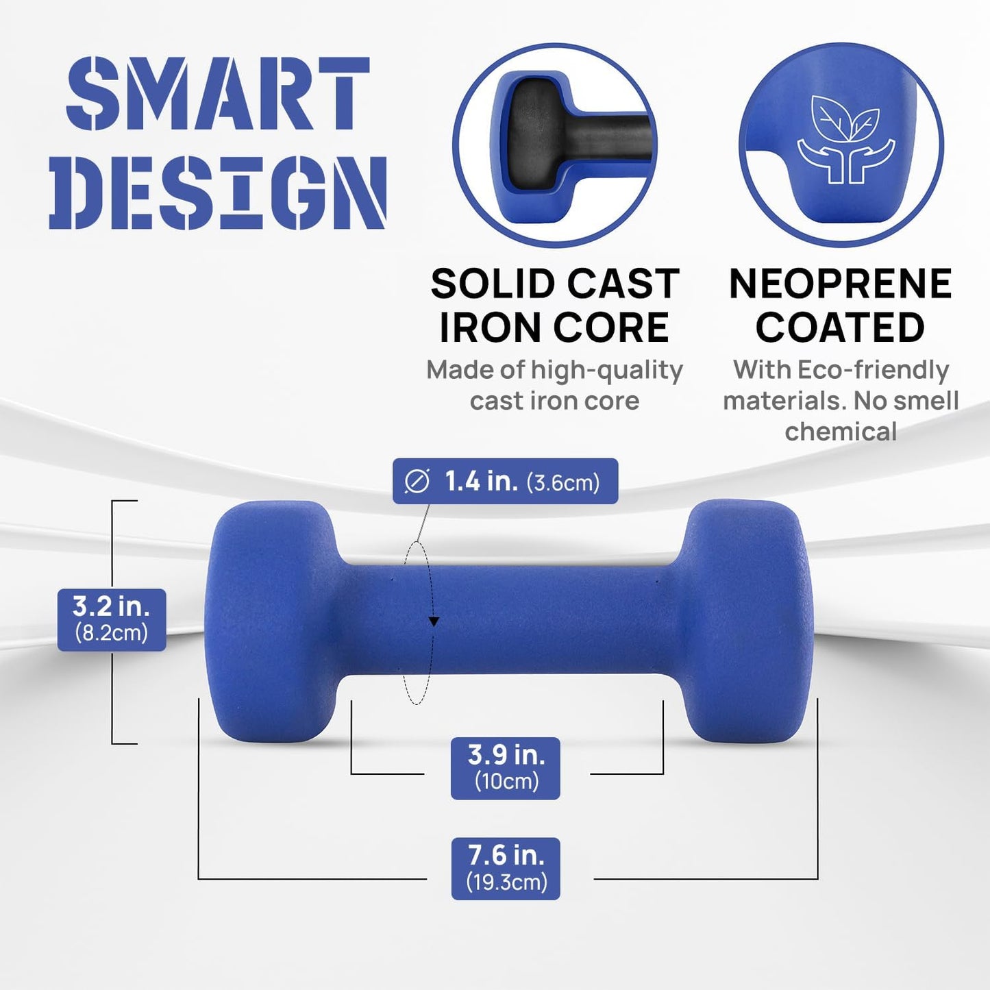Neoprene Coated Dumbbell Hand Weight Sets of 2 - Multiple Weight Options with 15 Colors, Anti-roll, Anti-Slip, Hexagon Shape