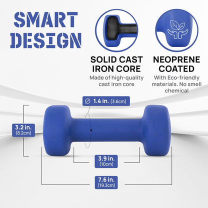 Neoprene Coated Dumbbell Hand Weight Sets of 2 - Multiple Weight Options with 15 Colors, Anti-roll, Anti-Slip, Hexagon Shape