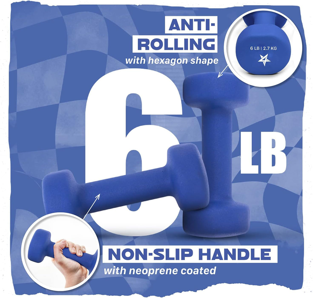 Neoprene Coated Dumbbell Hand Weight Sets of 2 - Multiple Weight Options with 15 Colors, Anti-roll, Anti-Slip, Hexagon Shape