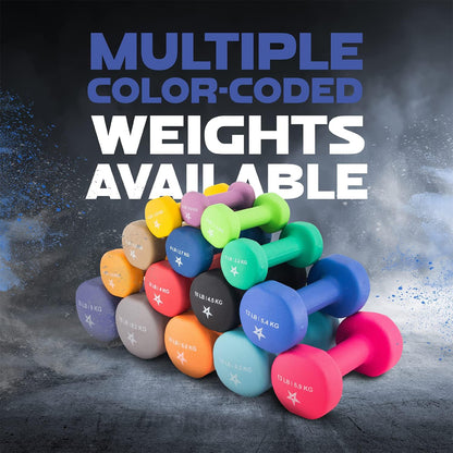 Neoprene Coated Dumbbell Hand Weight Sets of 2 - Multiple Weight Options with 15 Colors, Anti-roll, Anti-Slip, Hexagon Shape