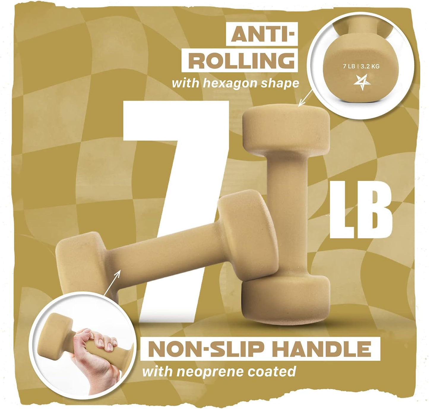 Neoprene Coated Dumbbell Hand Weight Sets of 2 - Multiple Weight Options with 15 Colors, Anti-roll, Anti-Slip, Hexagon Shape
