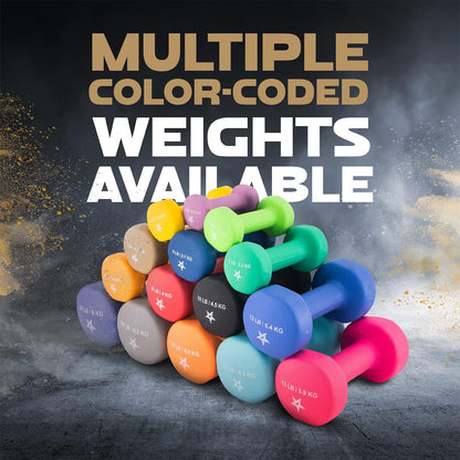 Neoprene Coated Dumbbell Hand Weight Sets of 2 - Multiple Weight Options with 15 Colors, Anti-roll, Anti-Slip, Hexagon Shape