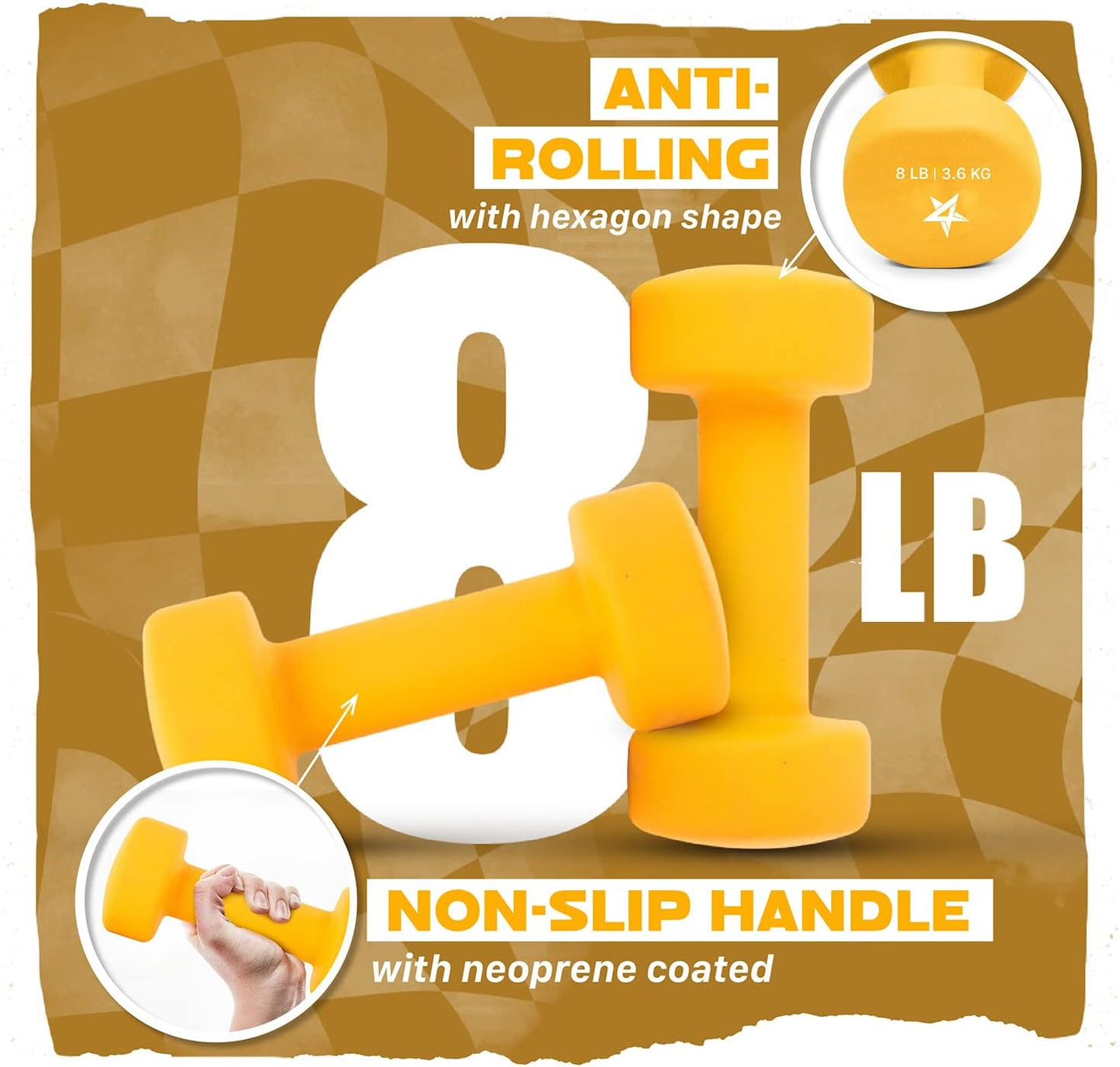 Neoprene Coated Dumbbell Hand Weight Sets of 2 - Multiple Weight Options with 15 Colors, Anti-roll, Anti-Slip, Hexagon Shape