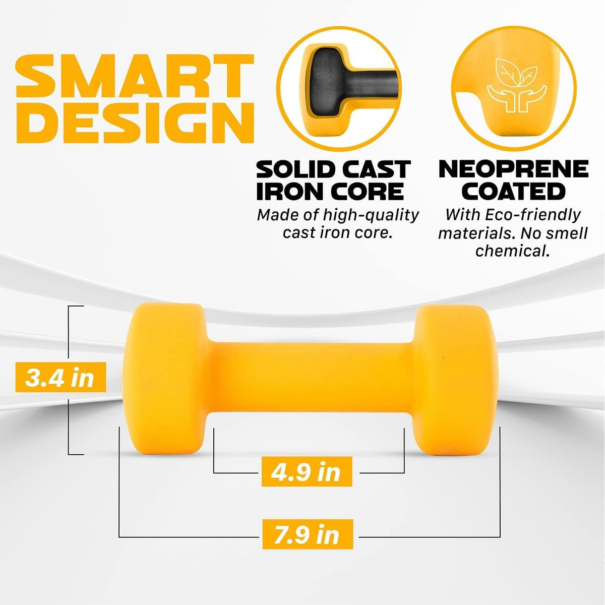 Neoprene Coated Dumbbell Hand Weight Sets of 2 - Multiple Weight Options with 15 Colors, Anti-roll, Anti-Slip, Hexagon Shape