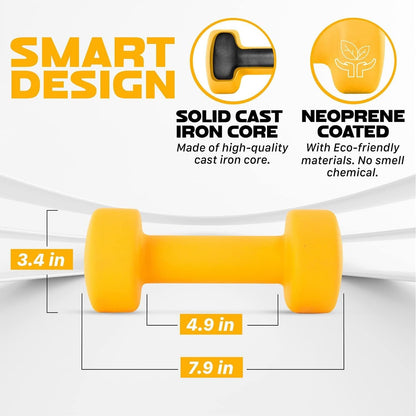 Neoprene Coated Dumbbell Hand Weight Sets of 2 - Multiple Weight Options with 15 Colors, Anti-roll, Anti-Slip, Hexagon Shape