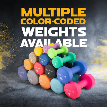 Neoprene Coated Dumbbell Hand Weight Sets of 2 - Multiple Weight Options with 15 Colors, Anti-roll, Anti-Slip, Hexagon Shape