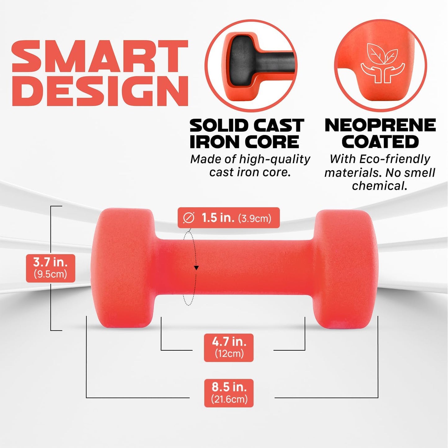 Neoprene Coated Dumbbell Hand Weight Sets of 2 - Multiple Weight Options with 15 Colors, Anti-roll, Anti-Slip, Hexagon Shape