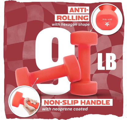 Neoprene Coated Dumbbell Hand Weight Sets of 2 - Multiple Weight Options with 15 Colors, Anti-roll, Anti-Slip, Hexagon Shape