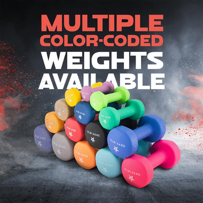 Neoprene Coated Dumbbell Hand Weight Sets of 2 - Multiple Weight Options with 15 Colors, Anti-roll, Anti-Slip, Hexagon Shape