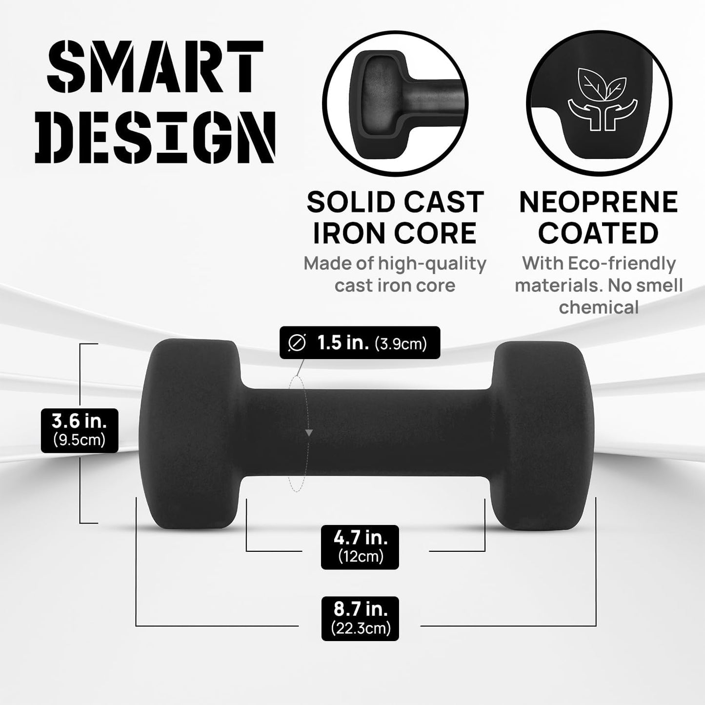 Neoprene Coated Dumbbell Hand Weight Sets of 2 - Multiple Weight Options with 15 Colors, Anti-roll, Anti-Slip, Hexagon Shape