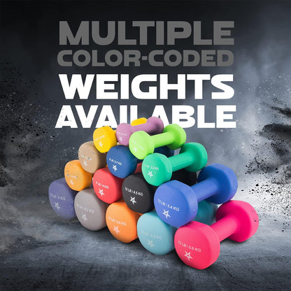 Neoprene Coated Dumbbell Hand Weight Sets of 2 - Multiple Weight Options with 15 Colors, Anti-roll, Anti-Slip, Hexagon Shape