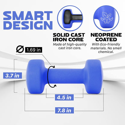Neoprene Coated Dumbbell Hand Weight Sets of 2 - Multiple Weight Options with 15 Colors, Anti-roll, Anti-Slip, Hexagon Shape