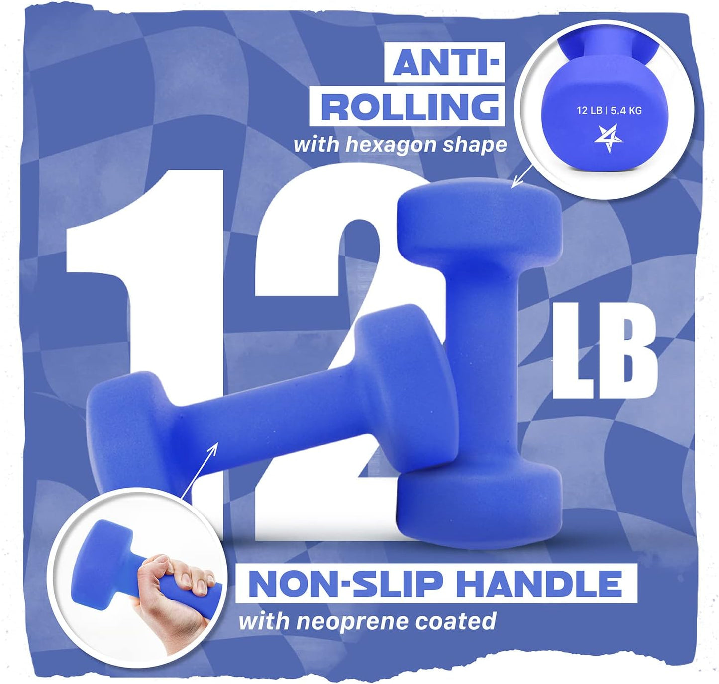 Neoprene Coated Dumbbell Hand Weight Sets of 2 - Multiple Weight Options with 15 Colors, Anti-roll, Anti-Slip, Hexagon Shape