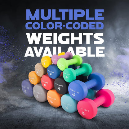 Neoprene Coated Dumbbell Hand Weight Sets of 2 - Multiple Weight Options with 15 Colors, Anti-roll, Anti-Slip, Hexagon Shape