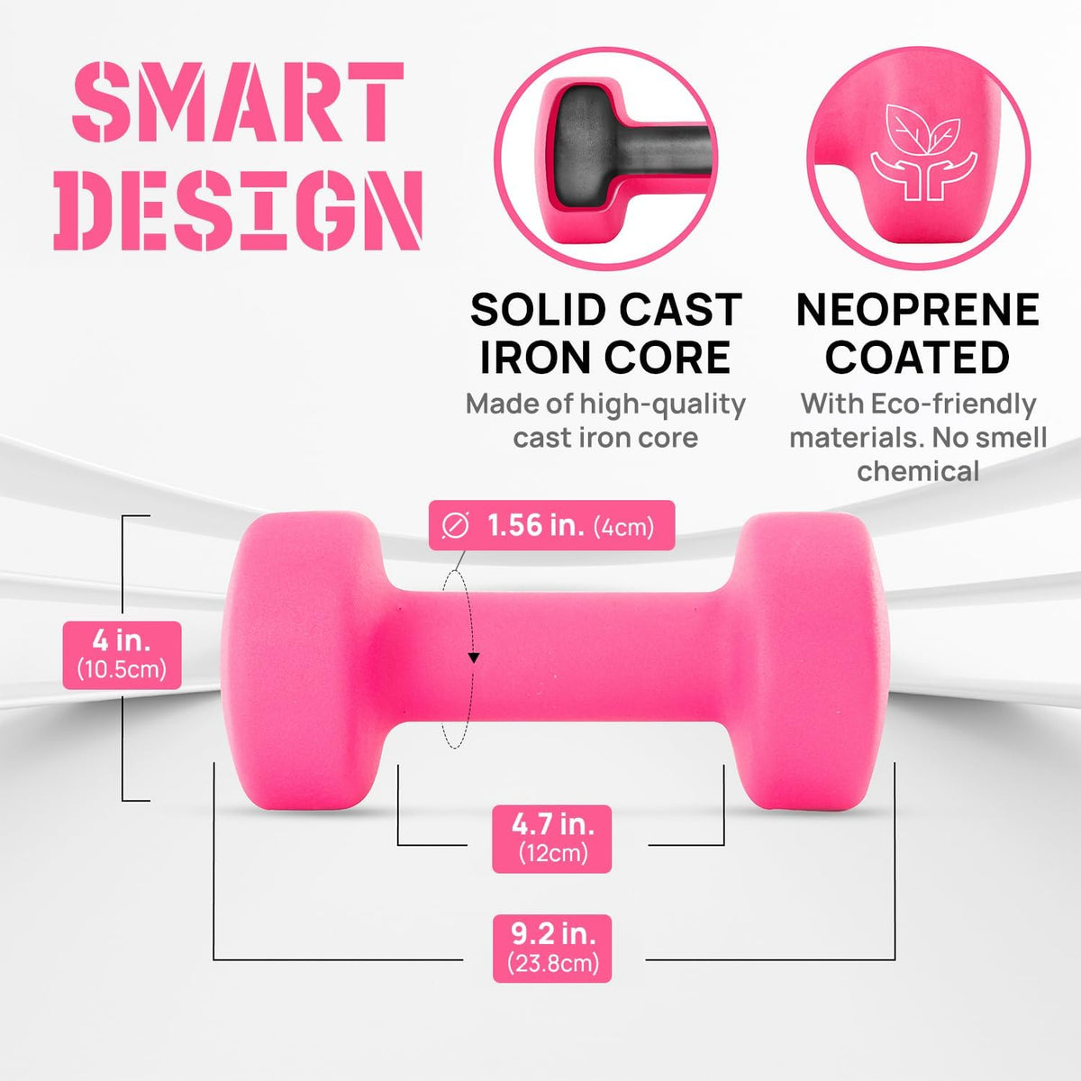 Neoprene Coated Dumbbell Hand Weight Sets of 2 - Multiple Weight Options with 15 Colors, Anti-roll, Anti-Slip, Hexagon Shape