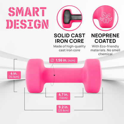 Neoprene Coated Dumbbell Hand Weight Sets of 2 - Multiple Weight Options with 15 Colors, Anti-roll, Anti-Slip, Hexagon Shape