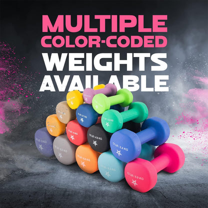 Neoprene Coated Dumbbell Hand Weight Sets of 2 - Multiple Weight Options with 15 Colors, Anti-roll, Anti-Slip, Hexagon Shape