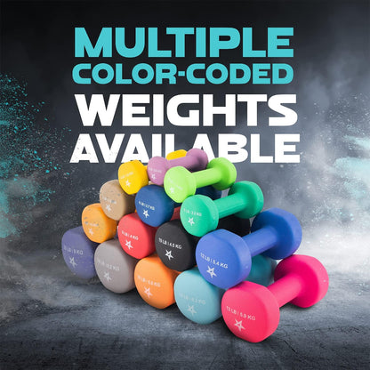Neoprene Coated Dumbbell Hand Weight Sets of 2 - Multiple Weight Options with 15 Colors, Anti-roll, Anti-Slip, Hexagon Shape