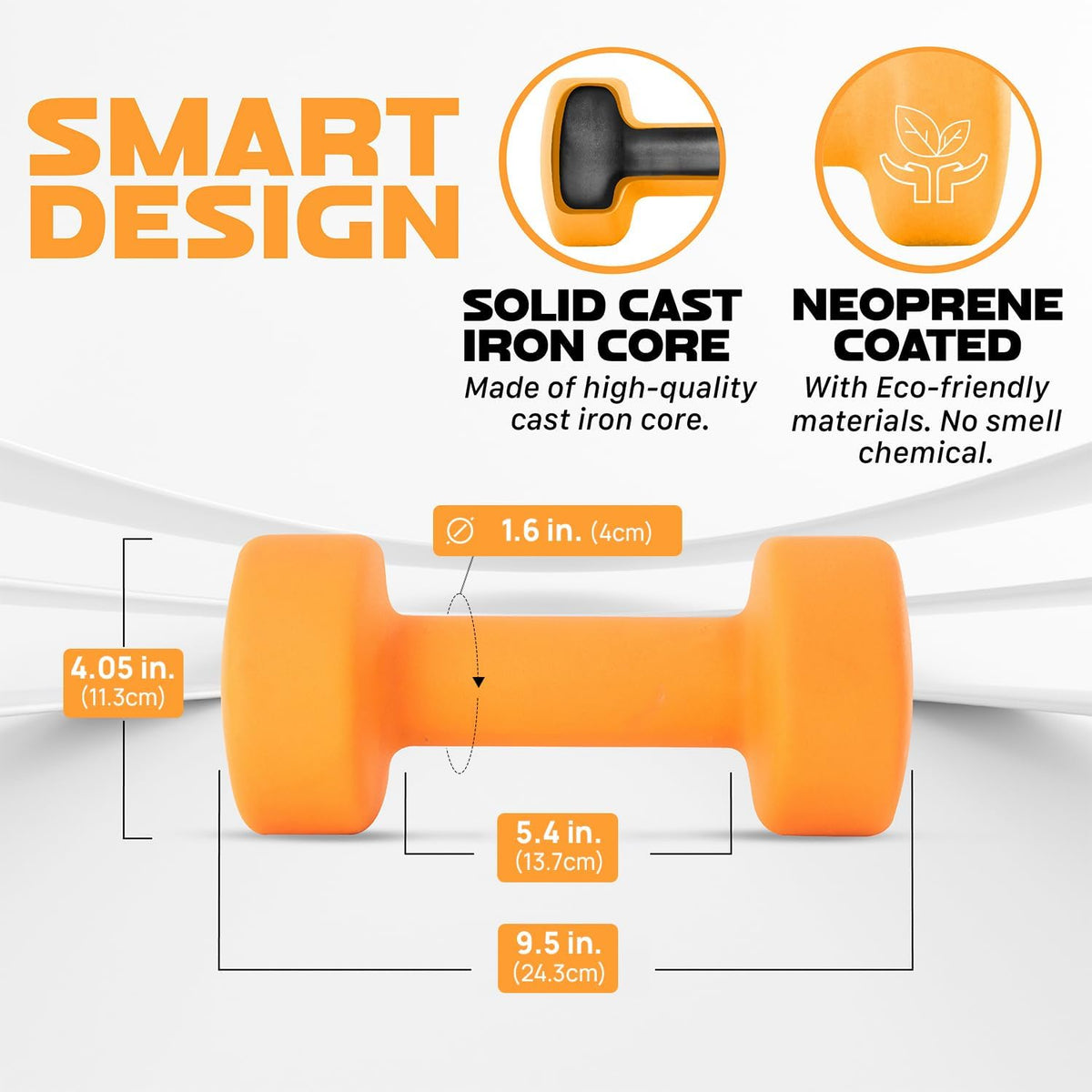 Neoprene Coated Dumbbell Hand Weight Sets of 2 - Multiple Weight Options with 15 Colors, Anti-roll, Anti-Slip, Hexagon Shape