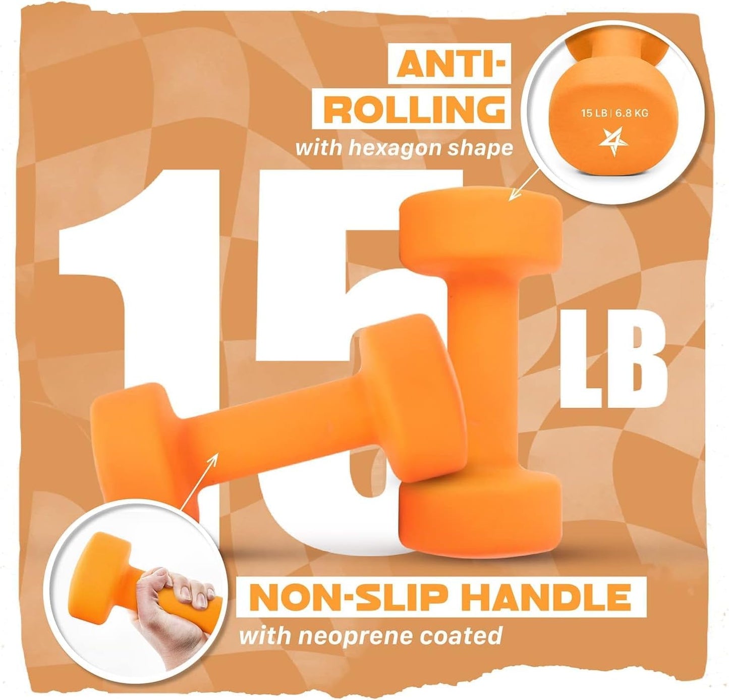 Neoprene Coated Dumbbell Hand Weight Sets of 2 - Multiple Weight Options with 15 Colors, Anti-roll, Anti-Slip, Hexagon Shape