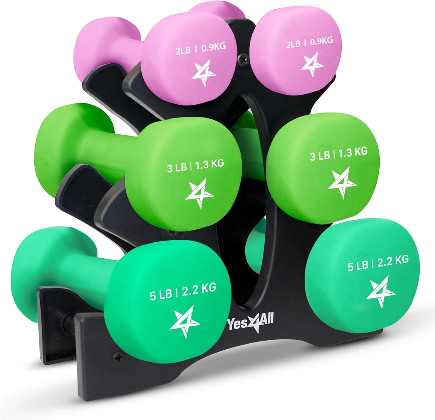 Neoprene Coated Dumbbell Hand Weight Sets of 2 - Multiple Weight Options with 15 Colors, Anti-roll, Anti-Slip, Hexagon Shape
