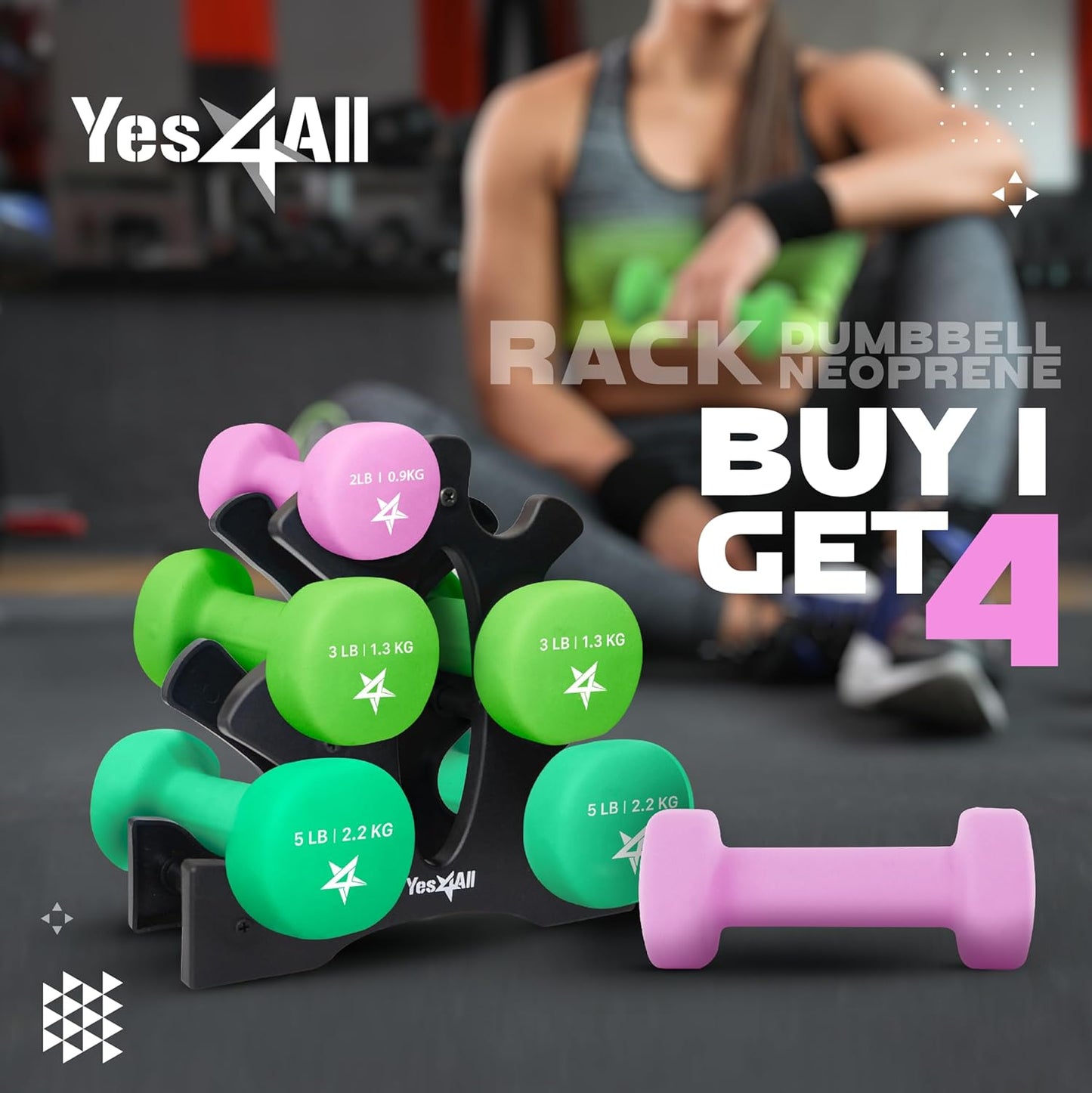 Neoprene Coated Dumbbell Hand Weight Sets of 2 - Multiple Weight Options with 15 Colors, Anti-roll, Anti-Slip, Hexagon Shape