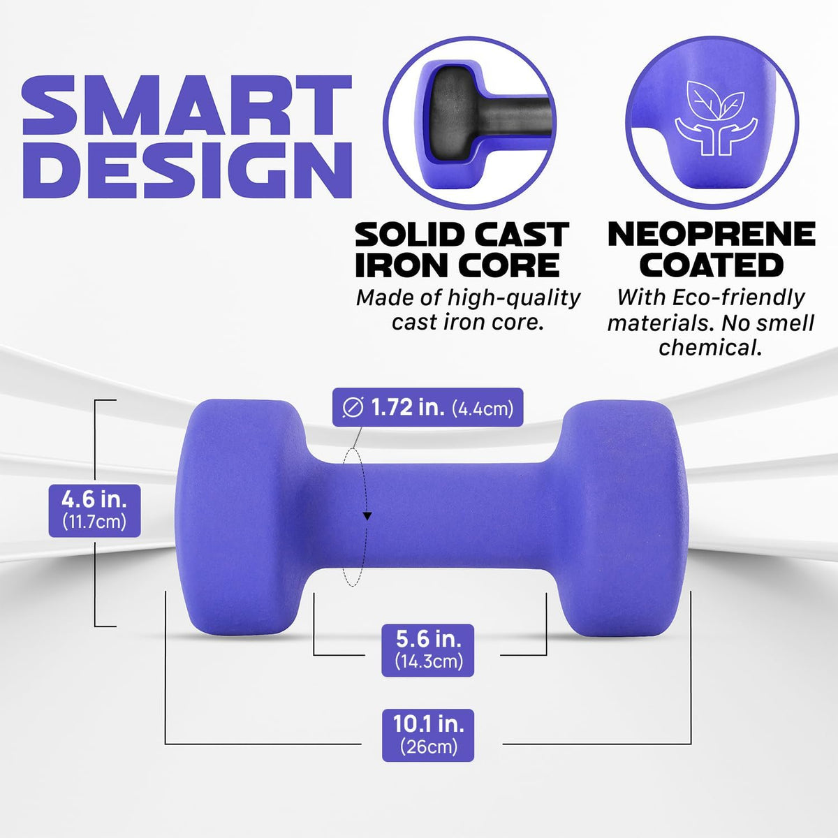 Neoprene Coated Dumbbell Hand Weight Sets of 2 - Multiple Weight Options with 15 Colors, Anti-roll, Anti-Slip, Hexagon Shape