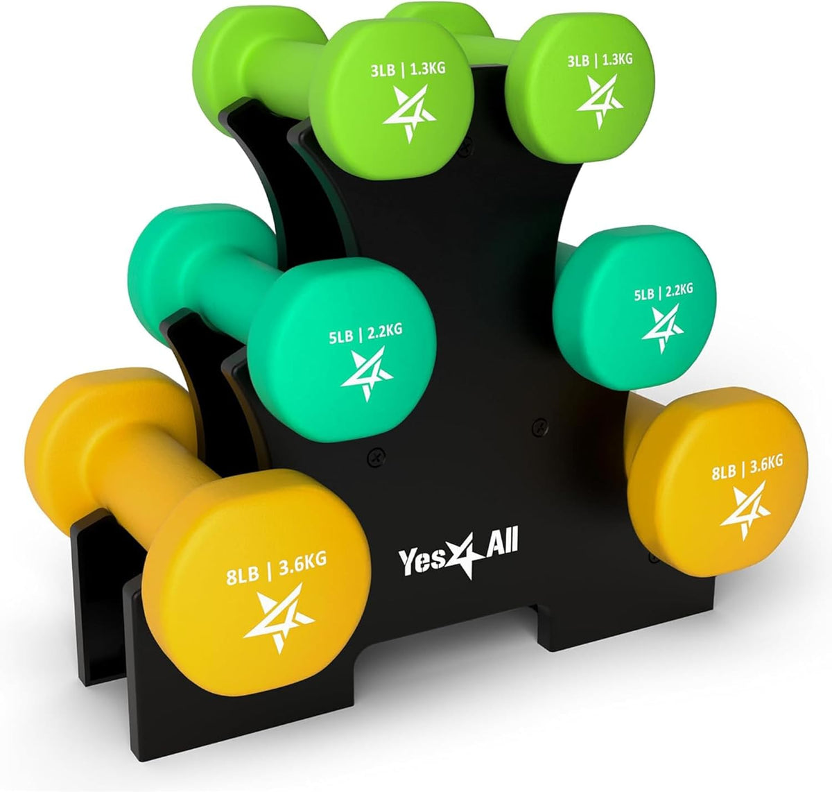 Neoprene Coated Dumbbell Hand Weight Sets of 2 - Multiple Weight Options with 15 Colors, Anti-roll, Anti-Slip, Hexagon Shape