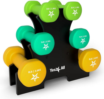 Neoprene Coated Dumbbell Hand Weight Sets of 2 - Multiple Weight Options with 15 Colors, Anti-roll, Anti-Slip, Hexagon Shape