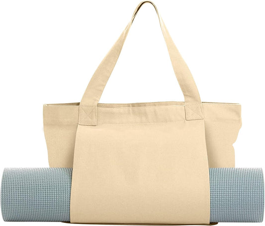 Yoga Mat Carrier, Gym Bag With Yoga Mat Holder, Women Canvas Tote With Shoulder Strap For Pilates, Travel, Office, Sports, Workout And Beach – Inner Zippered Pocket, Fits Standard And Small Mats