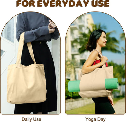 Yoga Mat Carrier, Gym Bag With Yoga Mat Holder, Women Canvas Tote With Shoulder Strap For Pilates, Travel, Office, Sports, Workout And Beach – Inner Zippered Pocket, Fits Standard And Small Mats