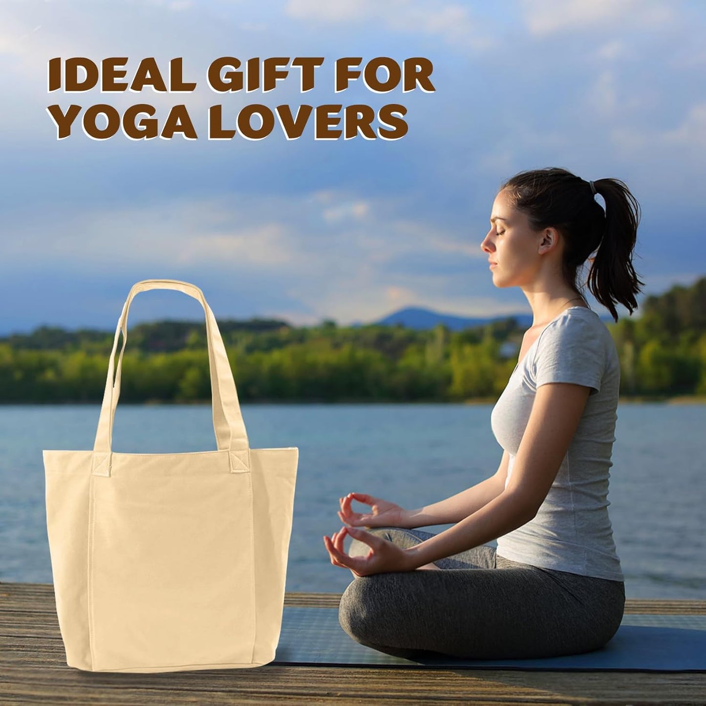 Yoga Mat Carrier, Gym Bag With Yoga Mat Holder, Women Canvas Tote With Shoulder Strap For Pilates, Travel, Office, Sports, Workout And Beach – Inner Zippered Pocket, Fits Standard And Small Mats