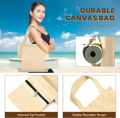 Yoga Mat Carrier, Gym Bag With Yoga Mat Holder, Women Canvas Tote With Shoulder Strap For Pilates, Travel, Office, Sports, Workout And Beach – Inner Zippered Pocket, Fits Standard And Small Mats