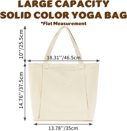 Yoga Mat Carrier, Gym Bag With Yoga Mat Holder, Women Canvas Tote With Shoulder Strap For Pilates, Travel, Office, Sports, Workout And Beach – Inner Zippered Pocket, Fits Standard And Small Mats