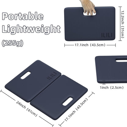 Yoga Knee Pad Foldable, TPE Soft Pad 24*17*0.5inch (Folding Size 17*12*1inch) for Knee Push-ups, Plank Support＆Elbow/Knee Support, Portable and Lightweight for Yoga Pilates, Fitness Exercise, Outdoor