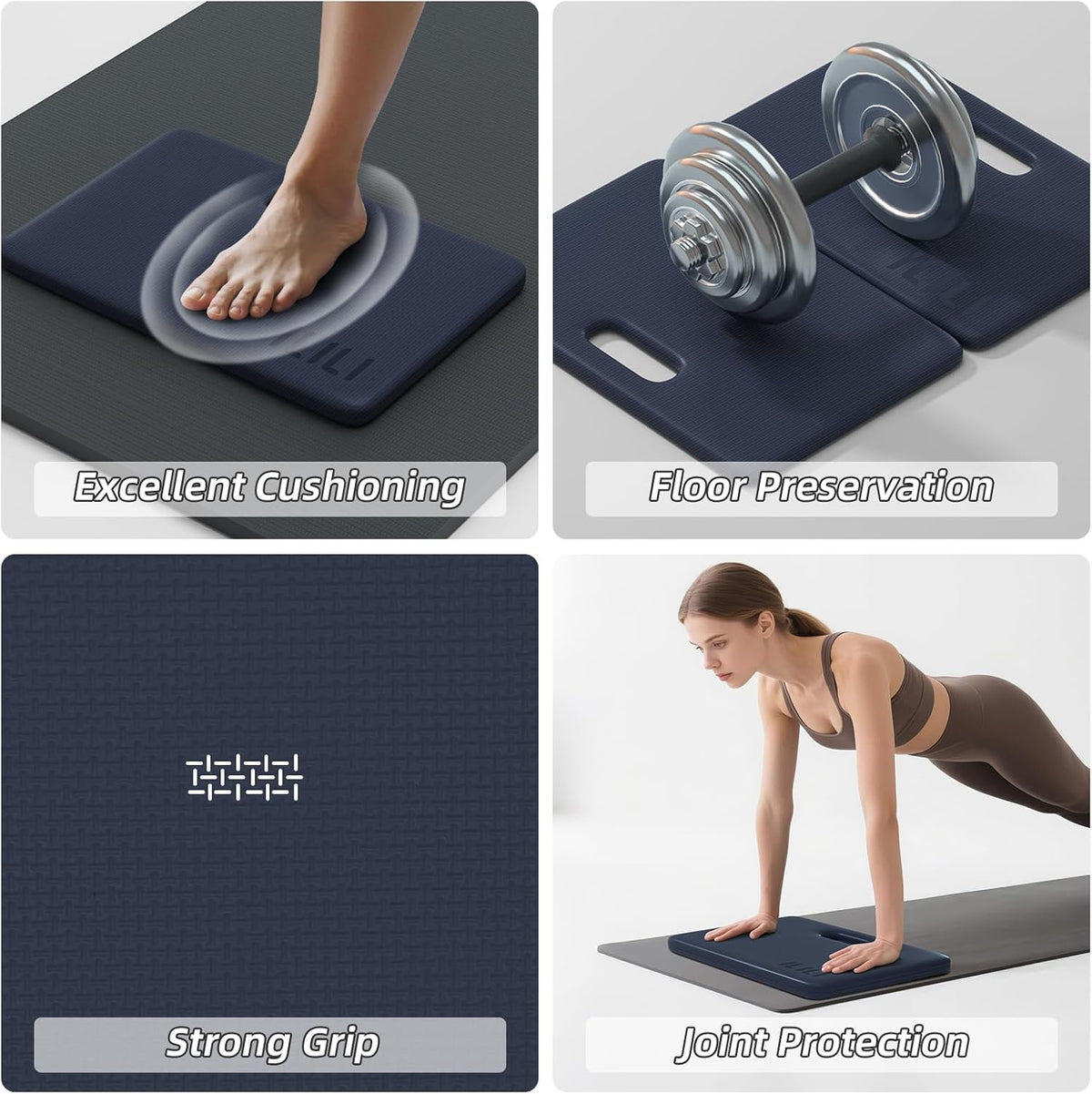 Yoga Knee Pad Foldable, TPE Soft Pad 24*17*0.5inch (Folding Size 17*12*1inch) for Knee Push-ups, Plank Support＆Elbow/Knee Support, Portable and Lightweight for Yoga Pilates, Fitness Exercise, Outdoor