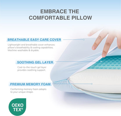 Cooling Gel Memory Foam Pillow, Reversible Design, Neck Support