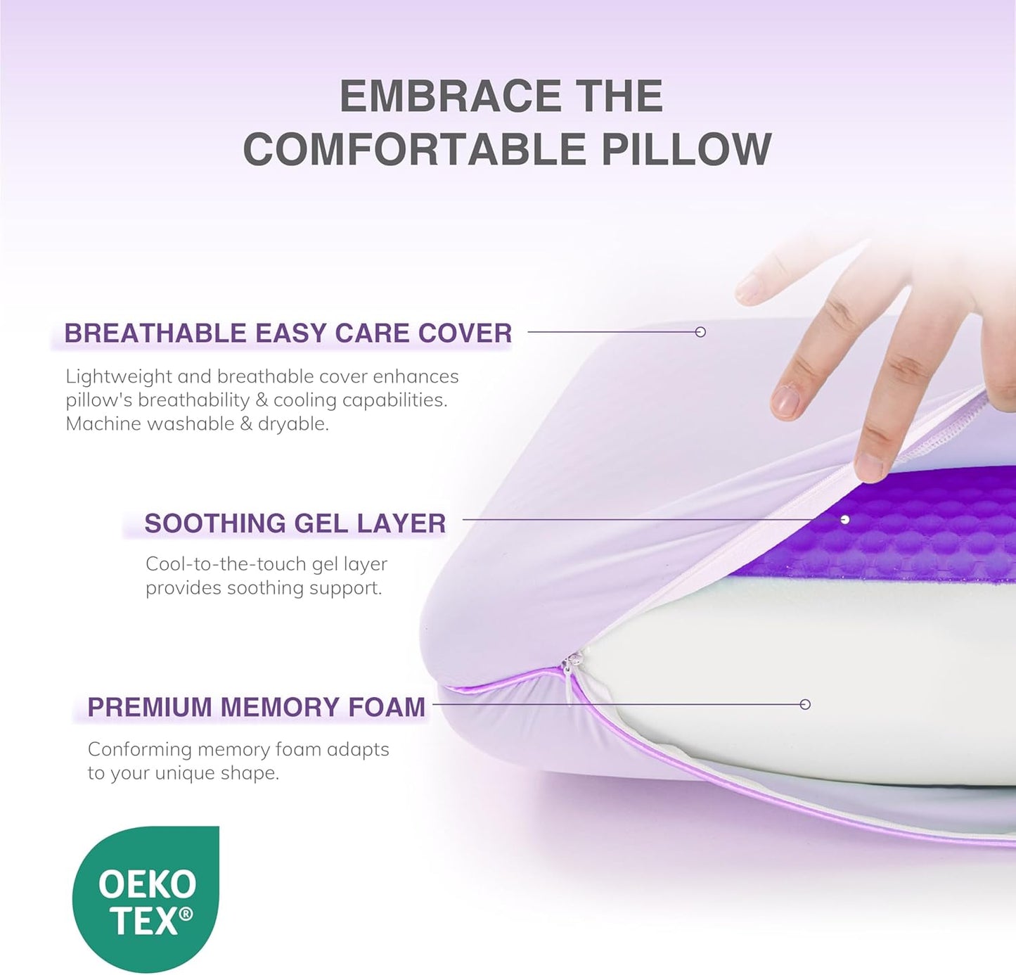 Cooling Gel Memory Foam Pillow, Reversible Design, Neck Support