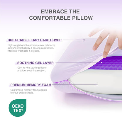Cooling Gel Memory Foam Pillow, Reversible Design, Neck Support